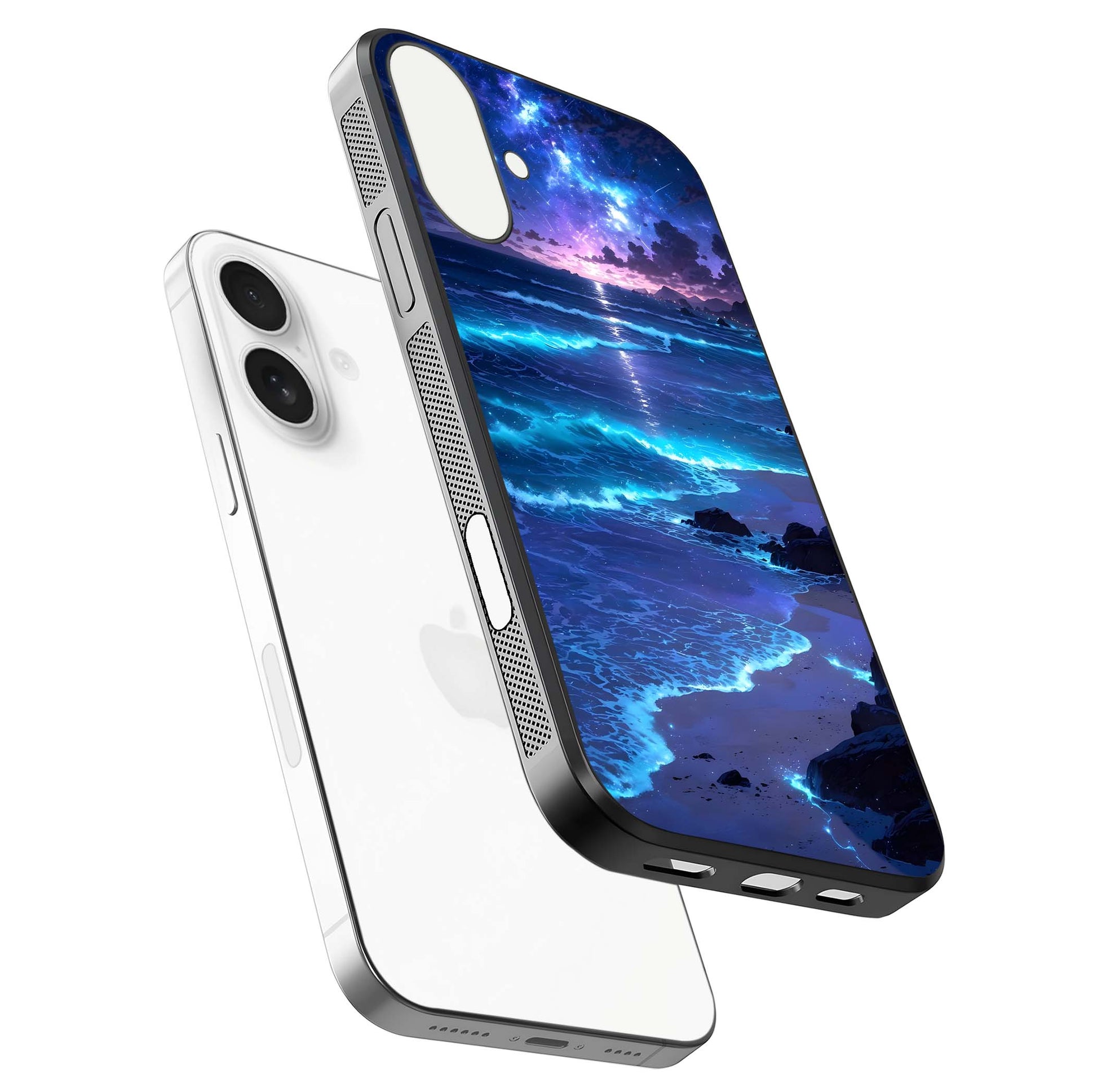 Classic Damn Look Glass Case for iPhone 17 floating mockup emphasizing HD gloss and stylish edges