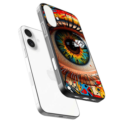 Colorful Eye Glass Case for iPhone 17 floating mockup showing bright contrast and gloss clarity