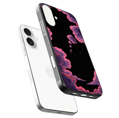 Cosmic Cloud Journey Glass Case for iPhone 17 floating mockup showing HD gloss and cosmic gradient