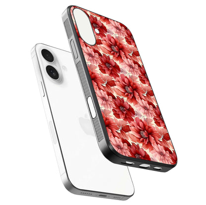 Crimson Love Petals Glass Case for iPhone 17 floating mockup showing HD gloss and vivid detail