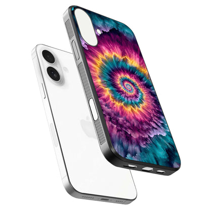 Galactic Spiral Burst Glass Case for iPhone 17 floating dual-view mockup displaying light trails and smooth gloss shine