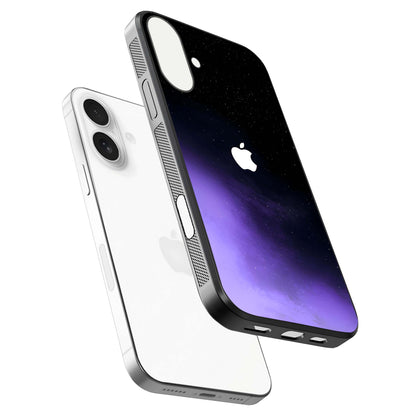 Galaxy Apple Aura Glass Case for iPhone 17 floating dual-view mockup highlighting HD gloss and deep space color blend