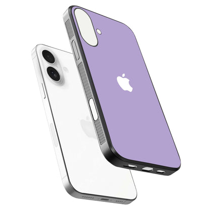 Lavender Soft Minimal Glass Case for iPhone 17 floating dual-view mockup showing gloss reflection and pastel tone