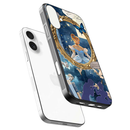 Midnight Queen Glass Case for iPhone 17 floating dual-view mockup showing HD glass shine and luxury art