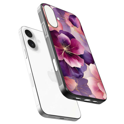 Pink Bouquet Florals Glass Case for iPhone 17 floating dual-view mockup showing gloss surface and color depth