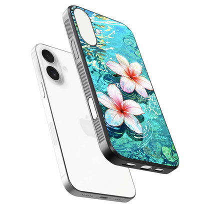 Pink Flowers in Water Glass Case for iPhone 17 floating dual-view mockup showing gloss and floral clarity