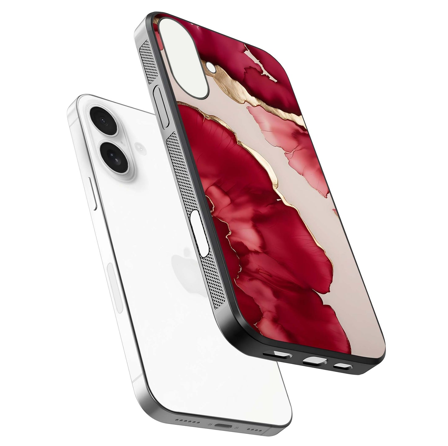 Pink & White Marble Glass Case For iPhone 17