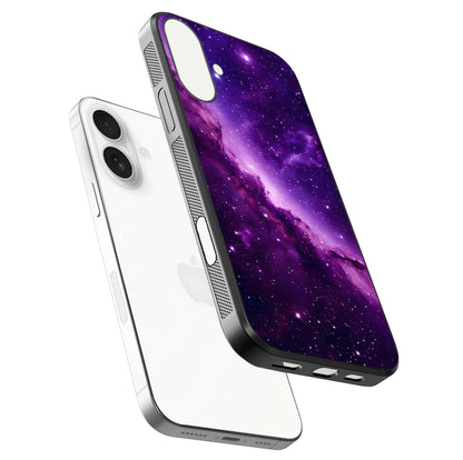 Purple Shade Sky Glass Case for iPhone 17 floating dual-view mockup displaying gloss and sky theme