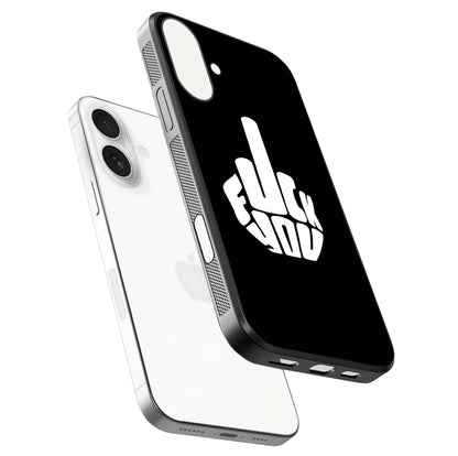 Rebel Mode On Glass Case for iPhone 17 floating dual-view mockup displaying gloss shine and statement art