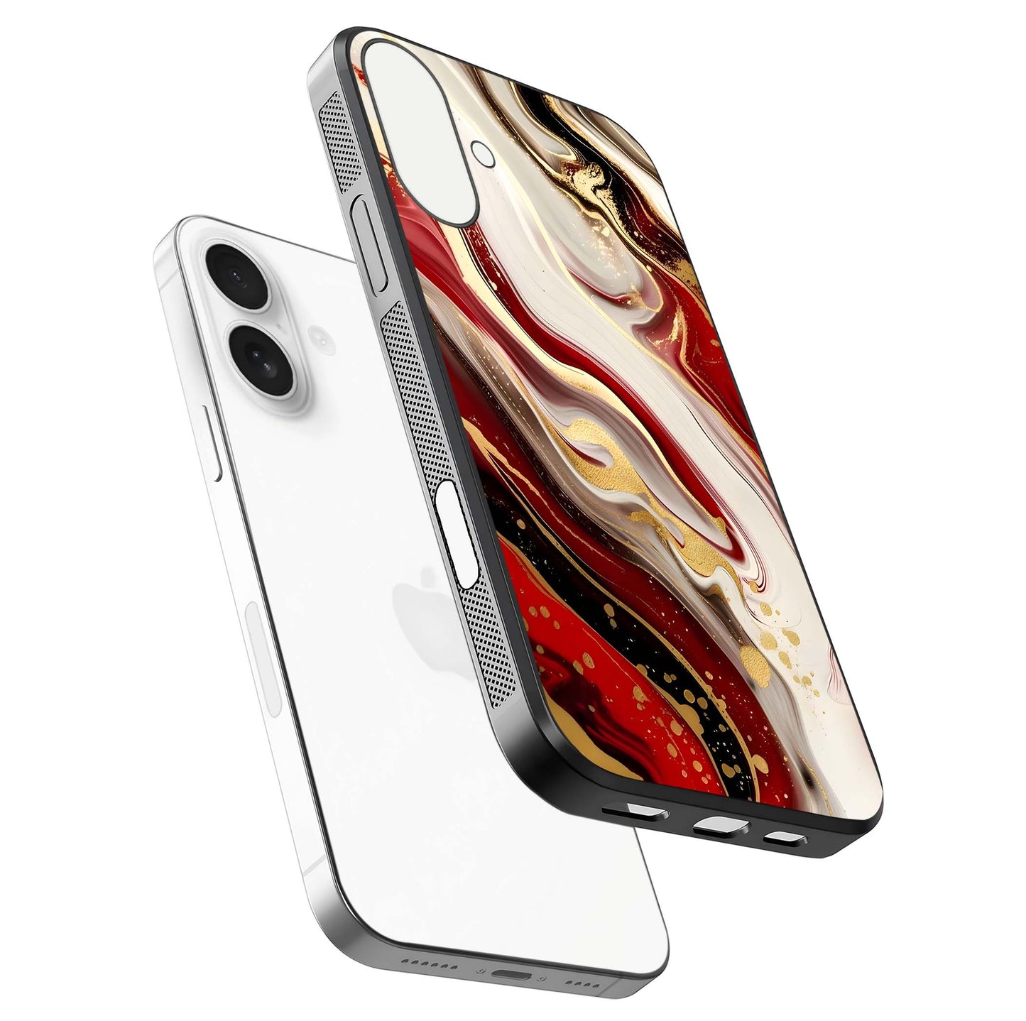 Red & White Marble Glass Case For iPhone 17