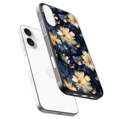 Royal Petal Dream Glass Case for iPhone 17 floating dual-view mockup displaying gloss reflection and tone contrast