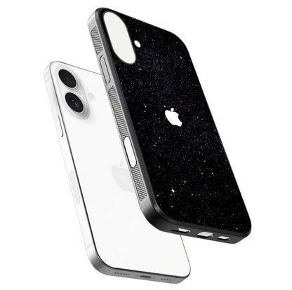Starry Apple Galaxy Glass Case for iPhone 17 floating dual-view mockup displaying reflection and shine