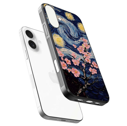 Van Gogh Scenery Glass Case for iPhone 17 floating dual-view mockup displaying gloss reflection and HD quality