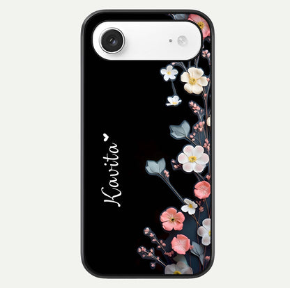 Black Elegance Floral Custom Name Glass Case For iPhone Air  by Custom World