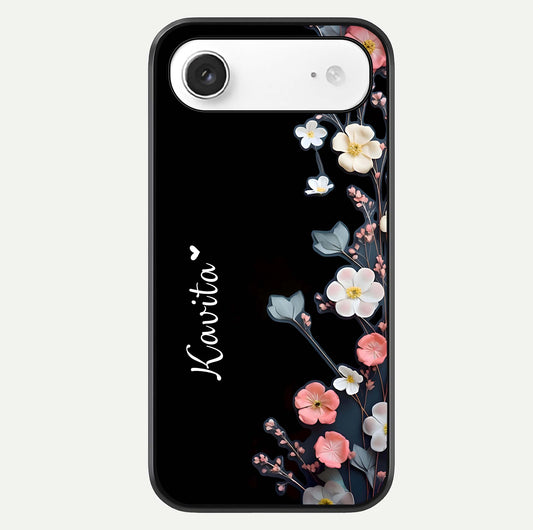 Black Elegance Floral Custom Name Glass Case For iPhone Air  by Custom World
