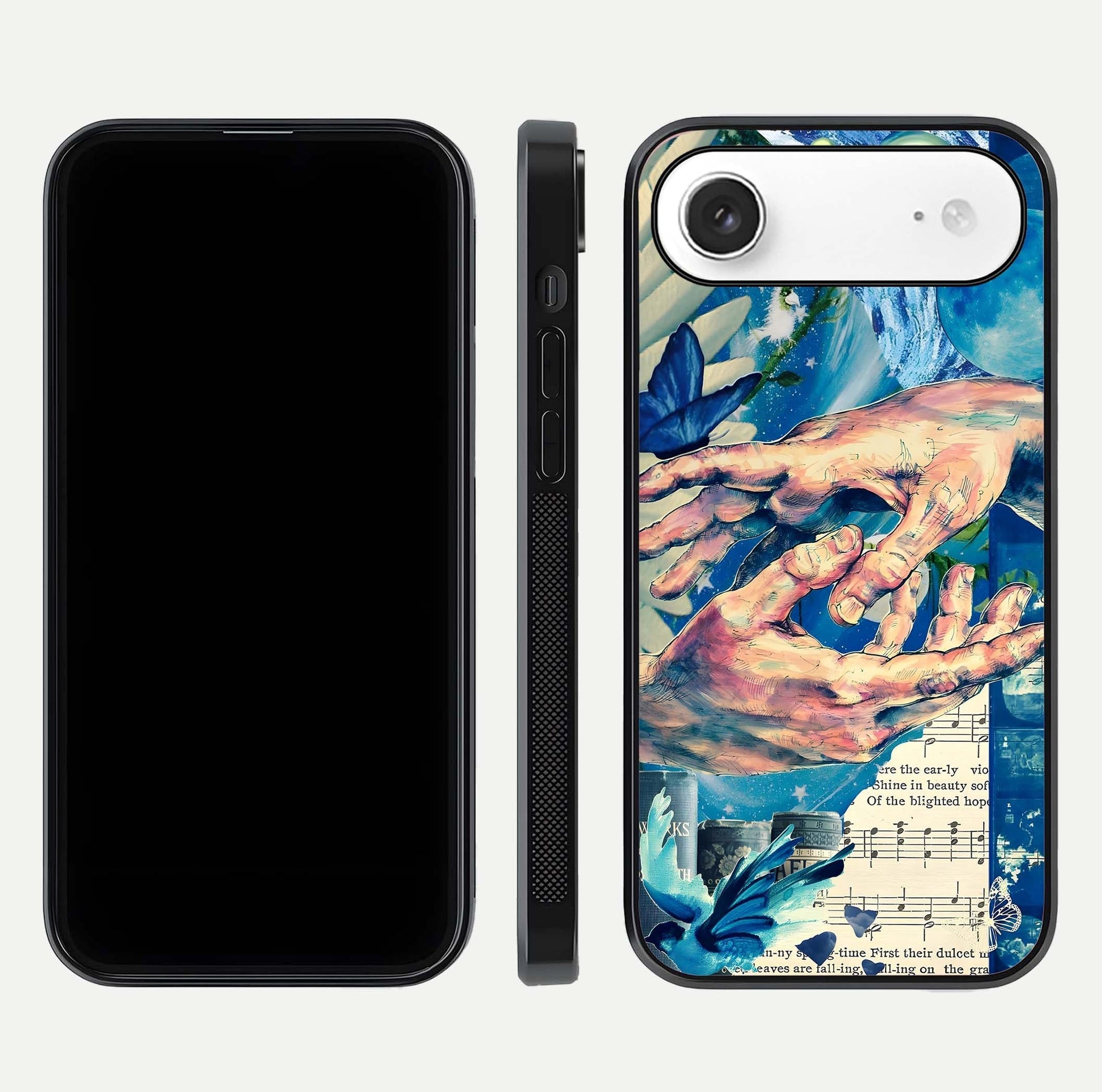 Aesthetic Divider Glass Case for iPhone Air  front and back view layout showing black front display and minimal divider glass back