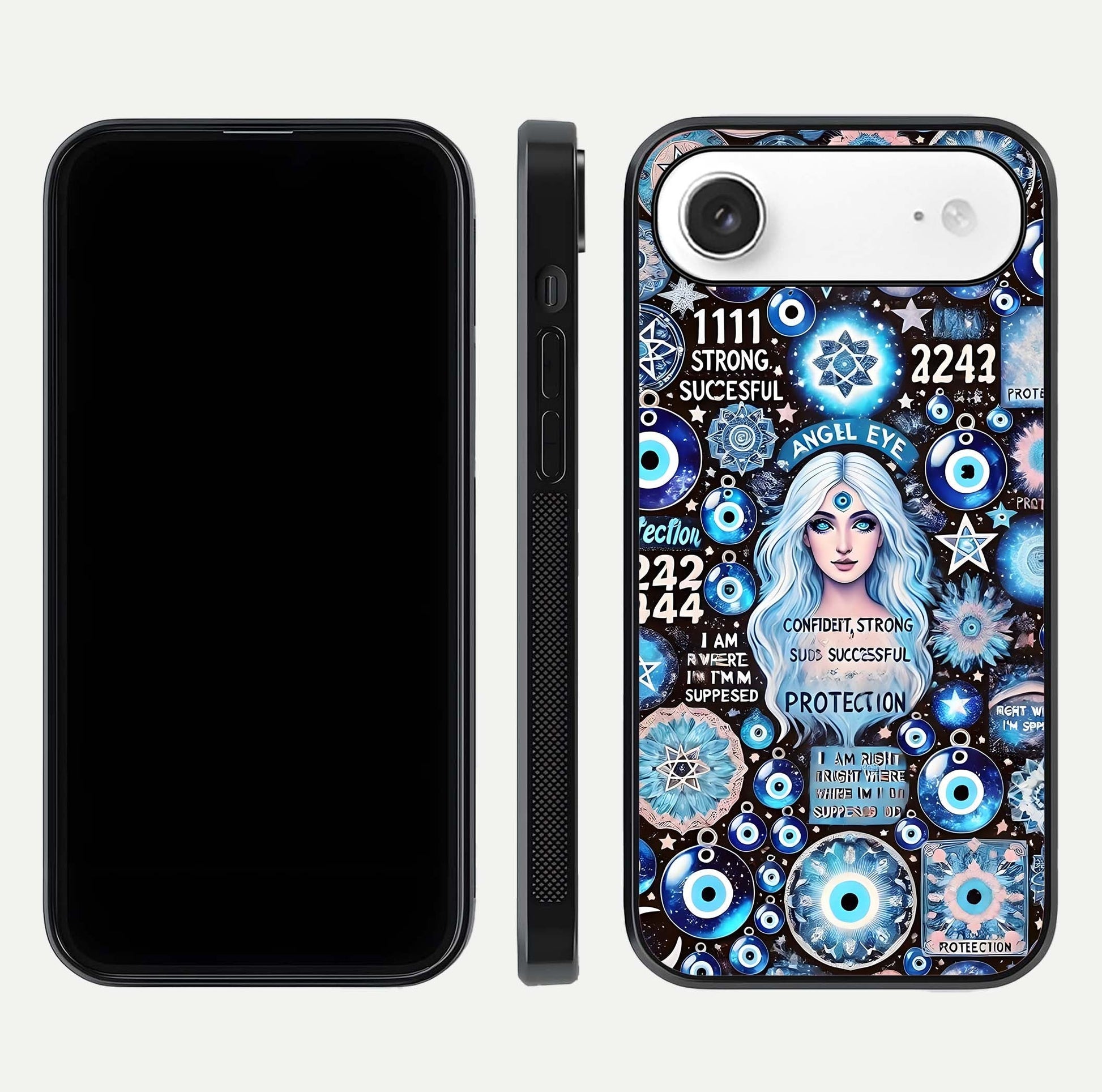 Angel Aura Shield Glass Case for iPhone Air  front and back display highlighting glass clarity and spiritual design