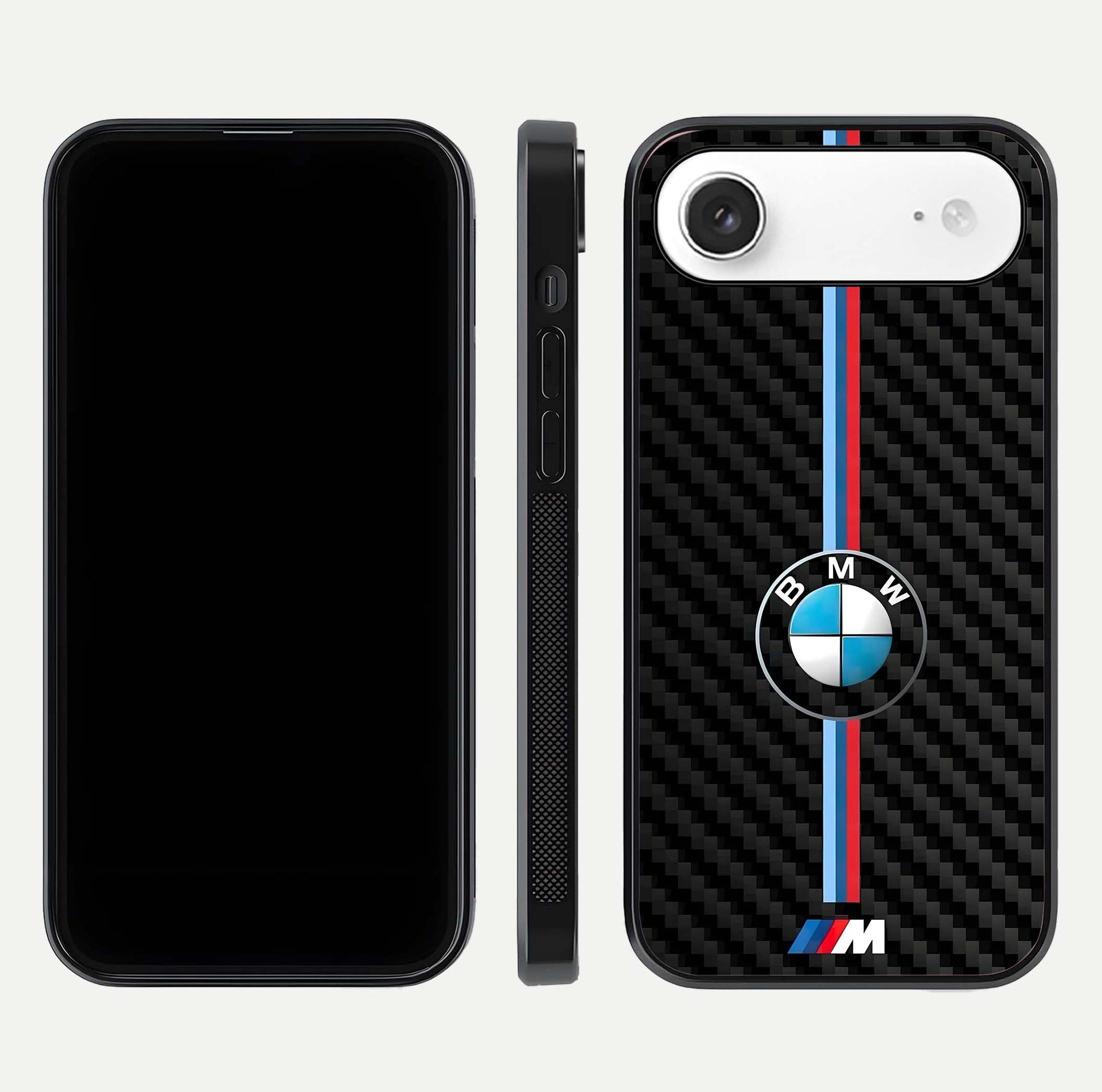 BMW Pattern Glass Case for iPhone Air  front-and-back layout displaying car-themed art and premium glass gloss