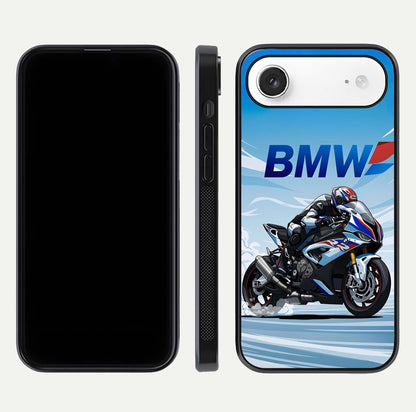BMW Power Drift Glass Case for iPhone Air  dual-view layout showing energy pattern and edge clarity