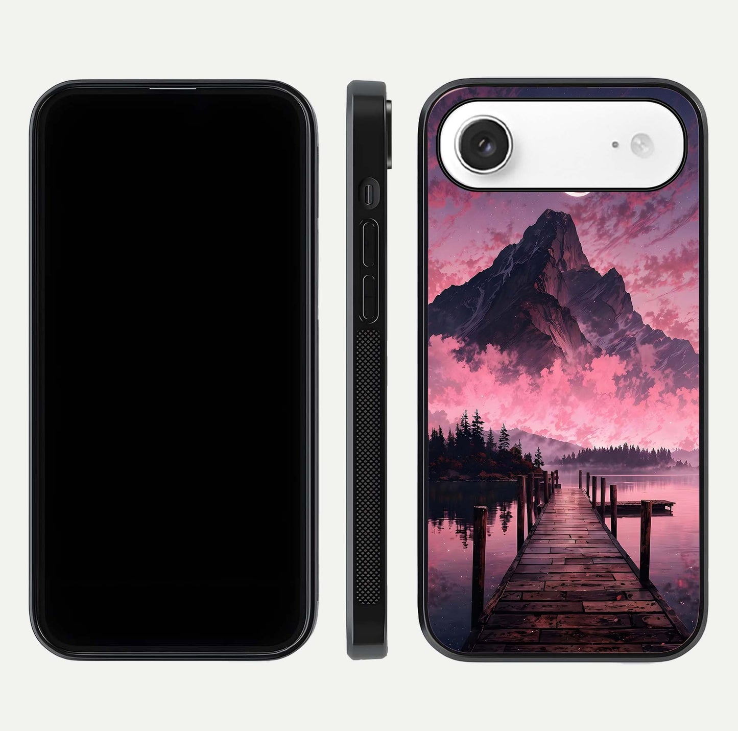 Beautyful Mountain View Glass Case for iPhone Air  front and back layout showcasing natural tones and clarity