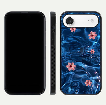 Blooming Water Drift Glass Case for iPhone Air  front-and-back layout highlighting edge design and serene water bloom art