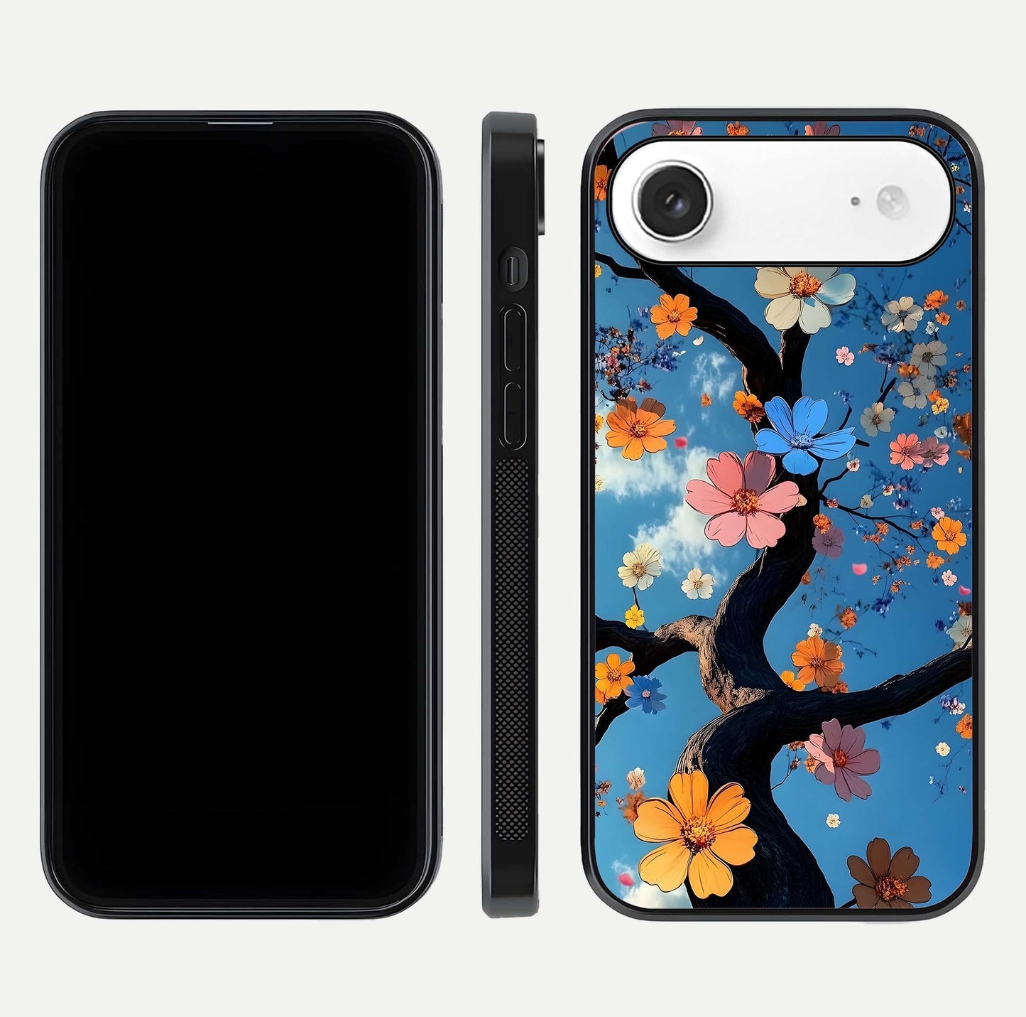 Blossom Dream Sky Glass Case for iPhone Air  front-and-back layout showing floral print and premium edge gloss