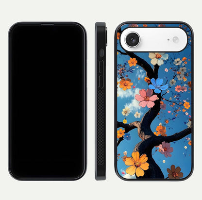 Blossom Dream Sky Glass Case for iPhone Air  front-and-back layout showing floral print and premium edge gloss