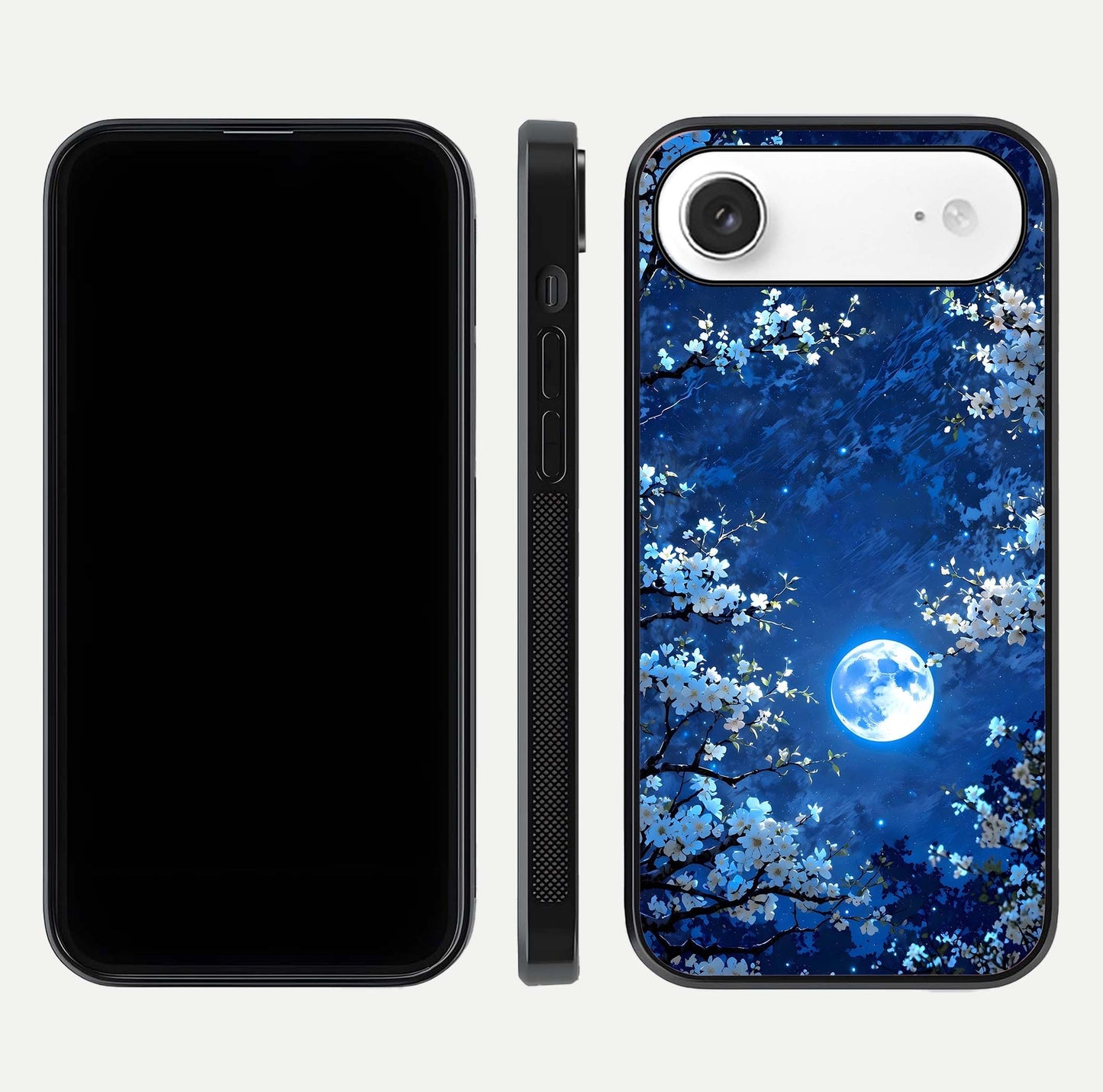 Blossom Moonlight Sky Glass Case for iPhone Air  dual-view layout highlighting sky gradient and floral composition