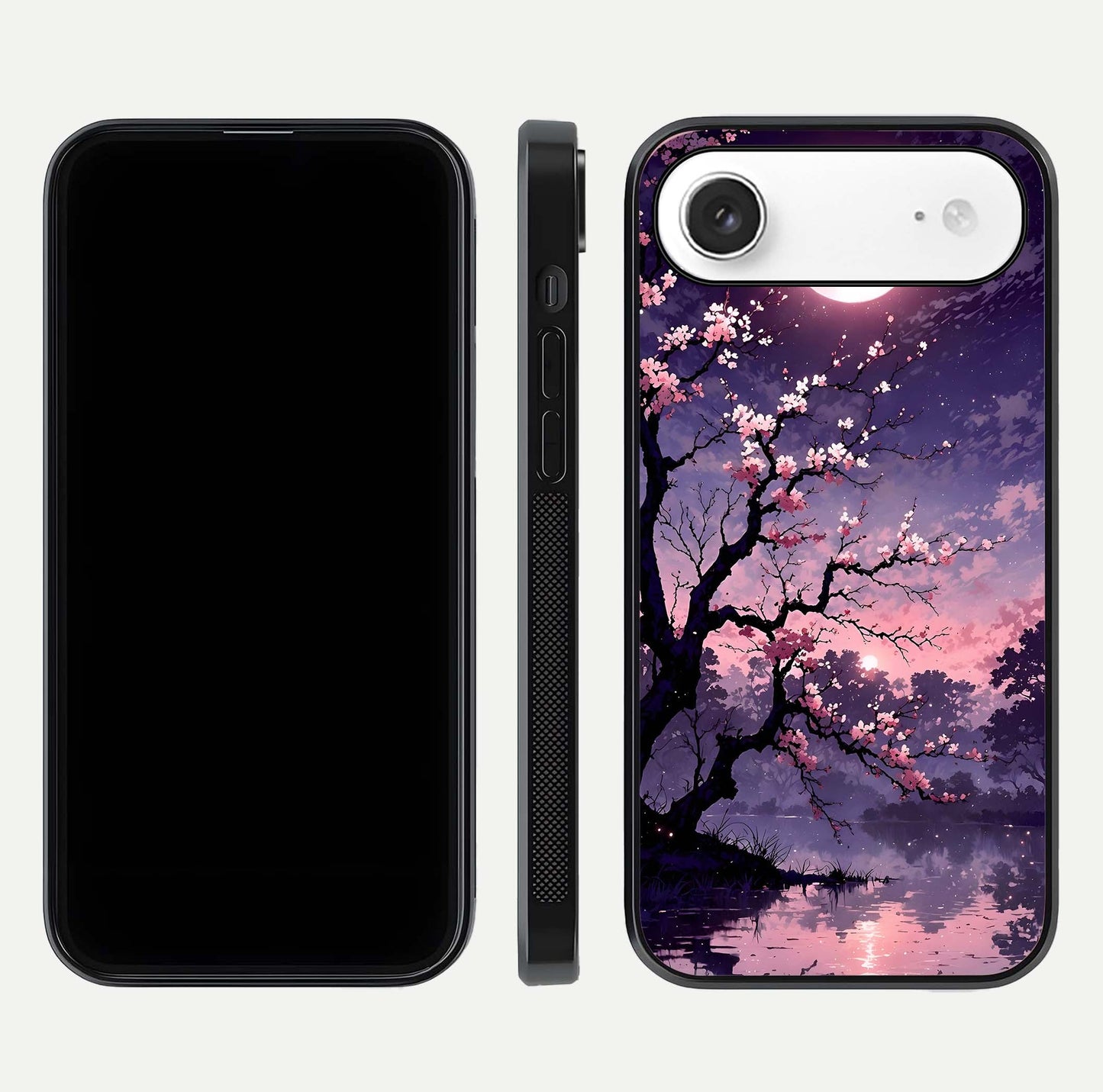 Blossom Pink Moon Glass Case for iPhone Air  front-and-back layout showing minimal edges and artistic flower print