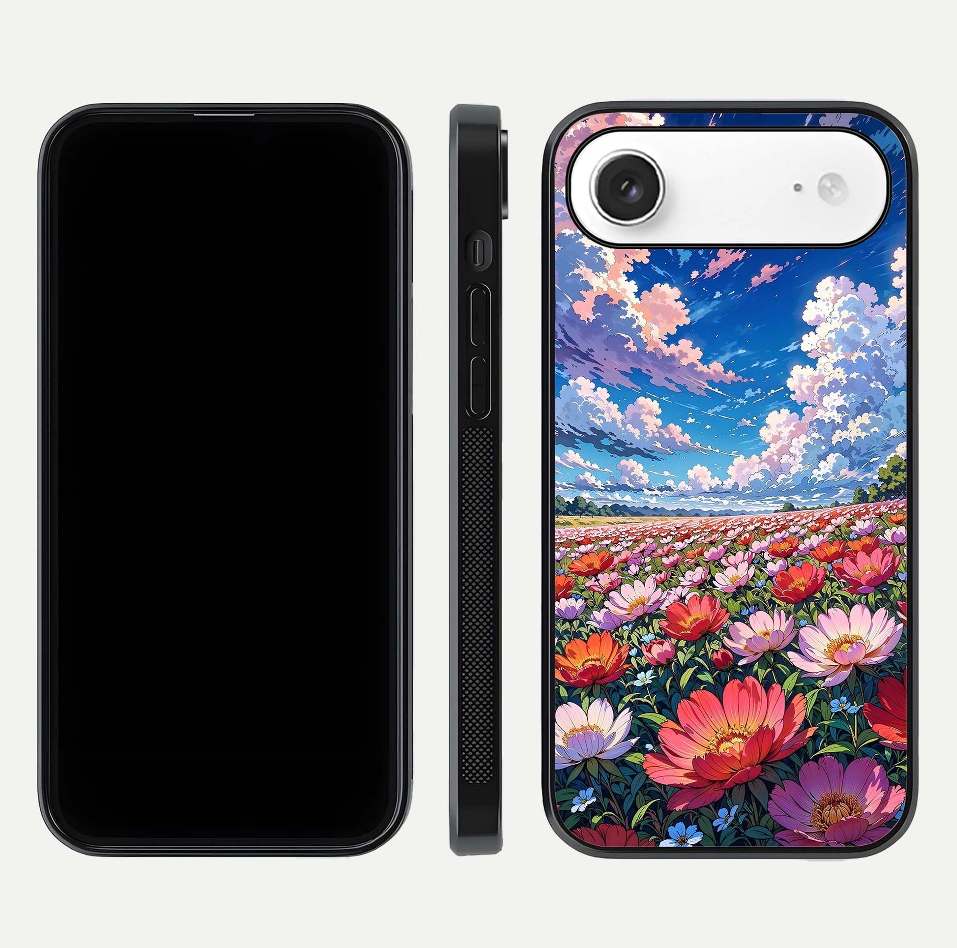 Blossom Sky Field Glass Case for iPhone Air  front-and-back layout highlighting design edges and gloss clarity