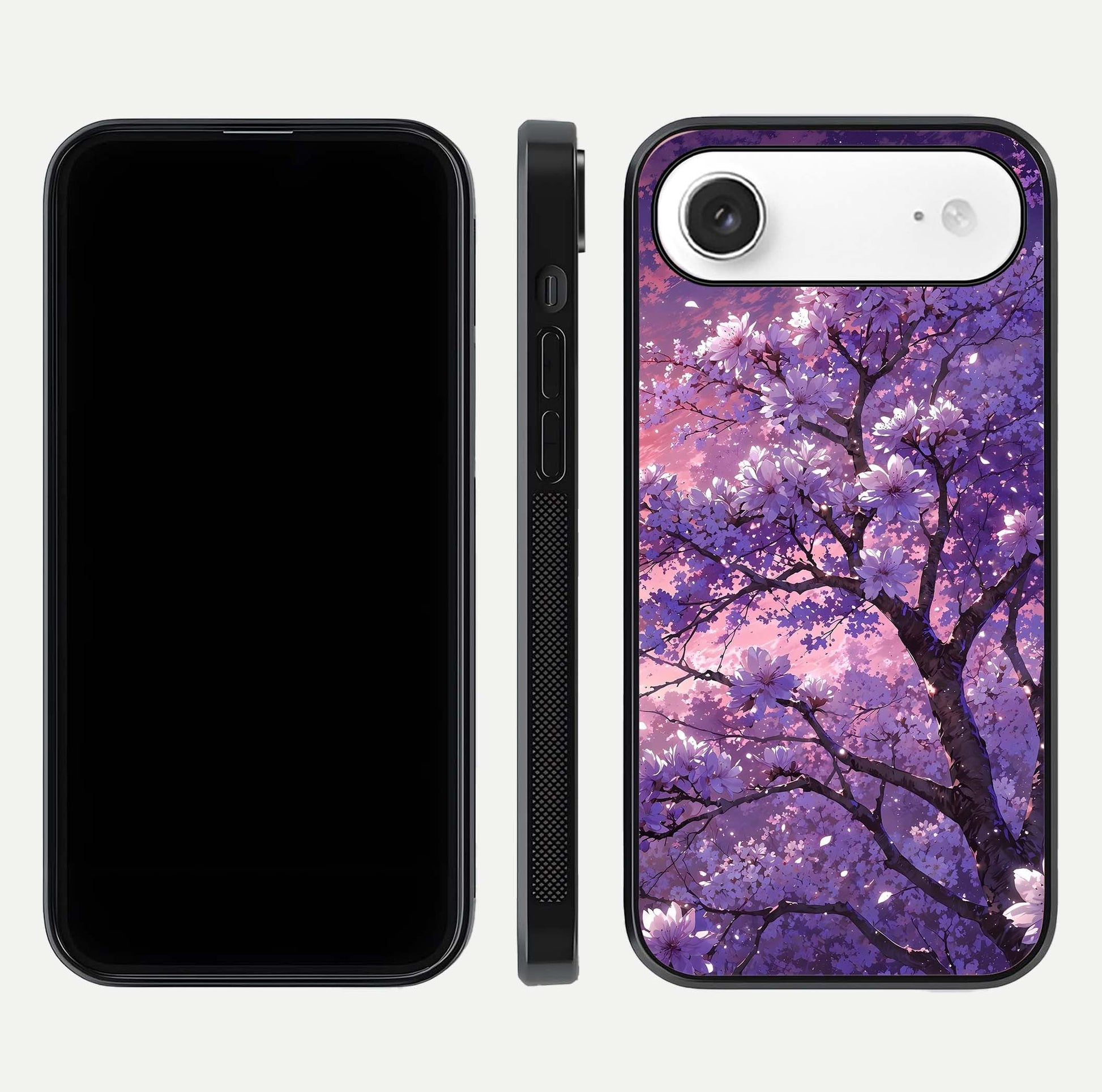 Blossom Tree Glass Case for iPhone Air  front-and-back layout showing art alignment and gloss reflection