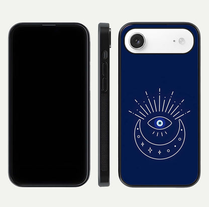 Blue Evil Eye Glass Case for iPhone Air  front-and-back layout showing blue aura design and curved-edge clarity