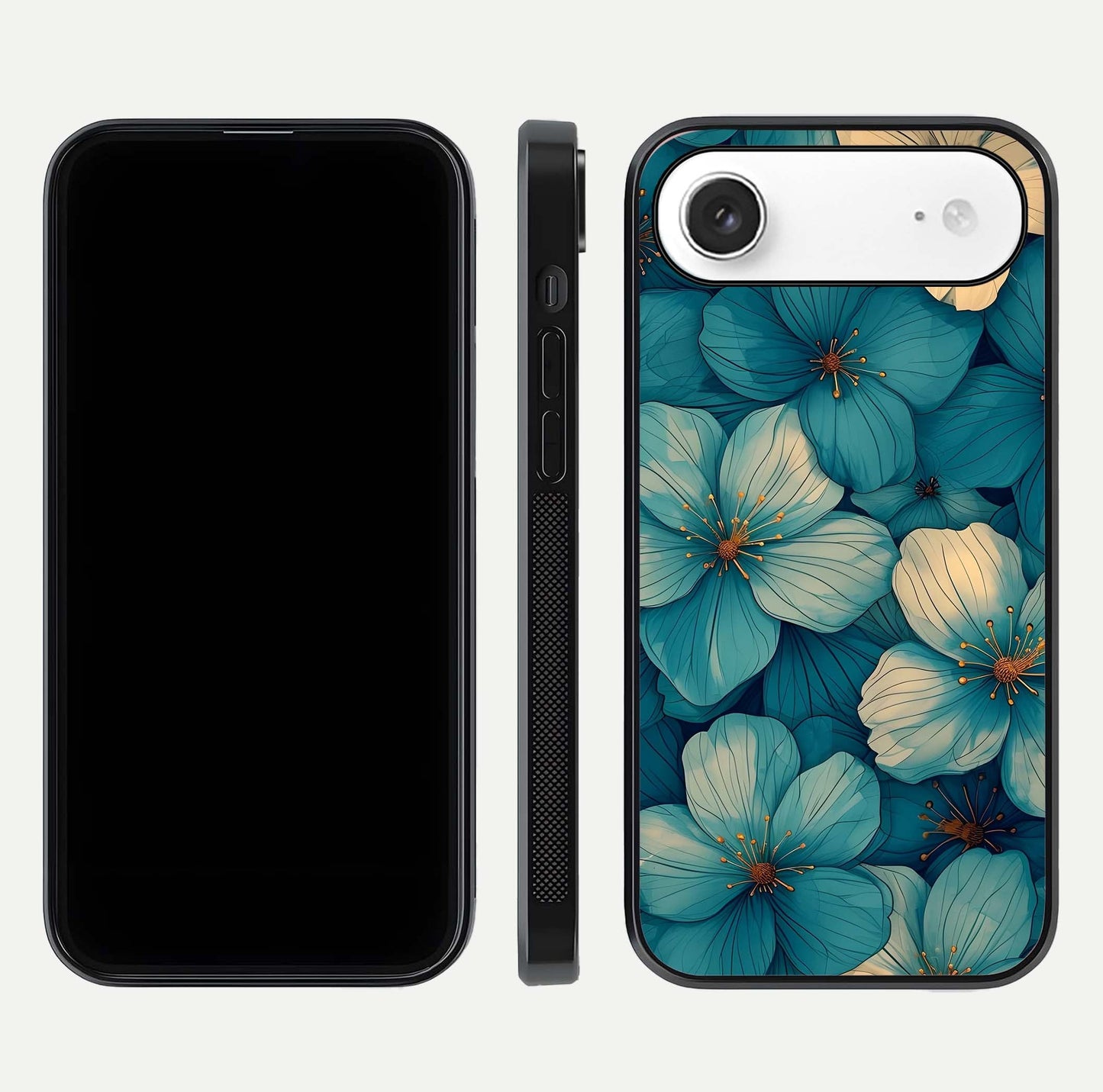 Blue Shade Floral Glass Case for iPhone Air  front-and-back layout displaying bloom contrast and edge polish