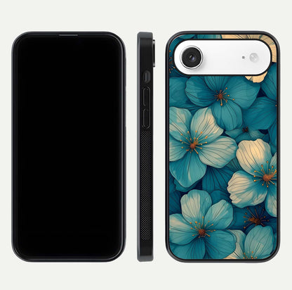 Blue Shade Floral Glass Case for iPhone Air  front-and-back layout displaying bloom contrast and edge polish