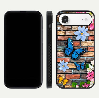 Brick Bloom Flight Glass Case for iPhone Air  dual-view layout showing bloom placement and protective edge design