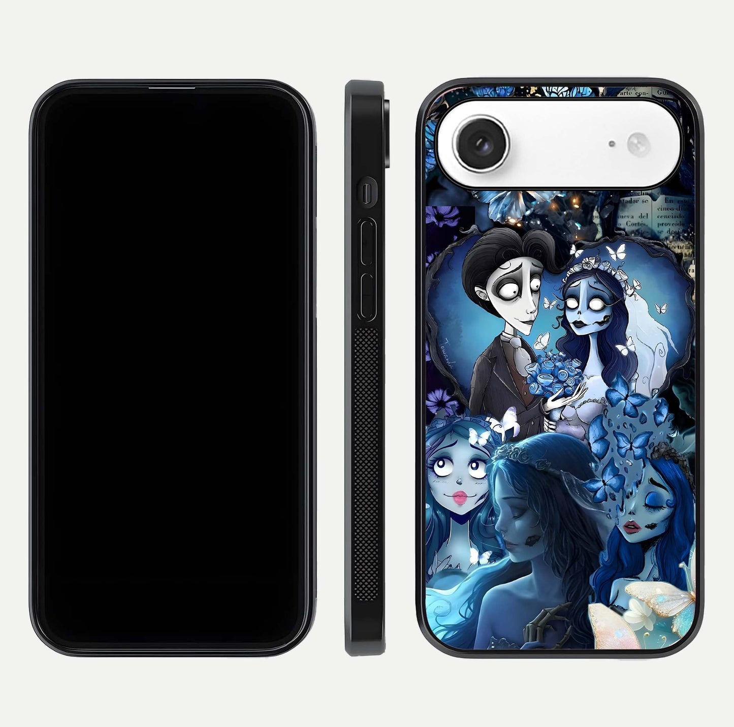 Butterfly Ghost Soul Glass Case for iPhone Air  front-and-back layout highlighting dark art balance and HD shine