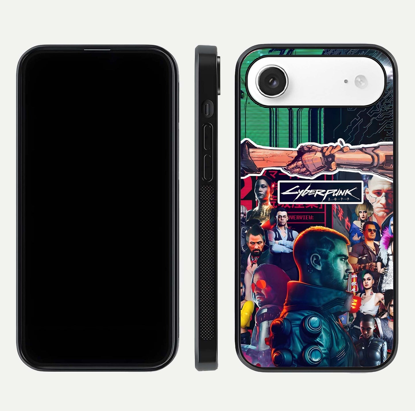CYBERPUNK Legacy Glass Case for iPhone Air  dual-view layout showing cyberpunk hues and glass precision