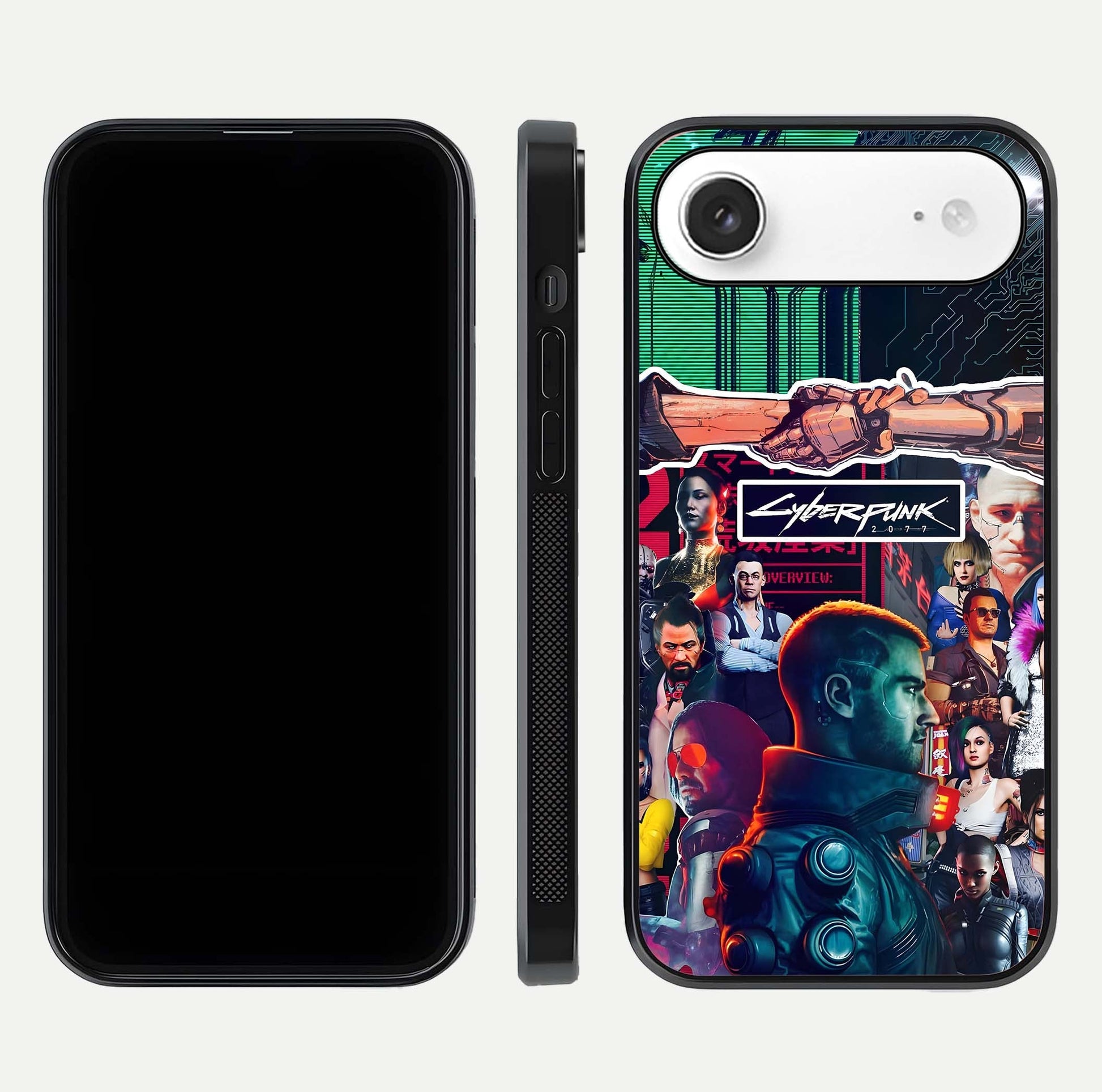 CYBERPUNK Legacy Glass Case for iPhone Air  dual-view layout showing cyberpunk hues and glass precision