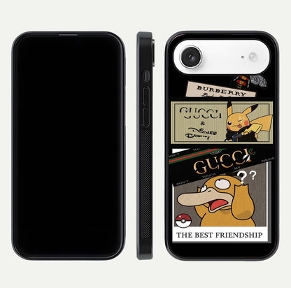 Cartoon Brand Play Mashup Glass Case for iPhone Air  front and back view layout highlighting multi-logo artwork and curved edges