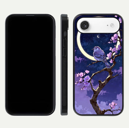 Celestial Bird Blossom Glass Case for iPhone Air  dual-view layout showing art composition and edge clarity
