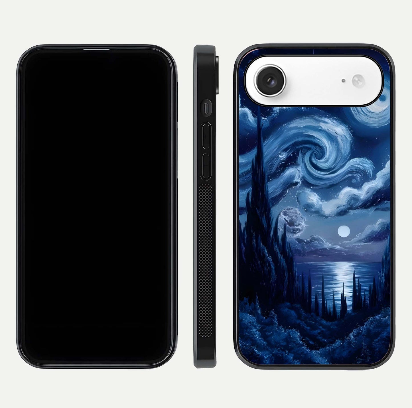 Celestial Dream Van Gogh Glass Case for iPhone Air  dual-view layout displaying art texture and glass polish
