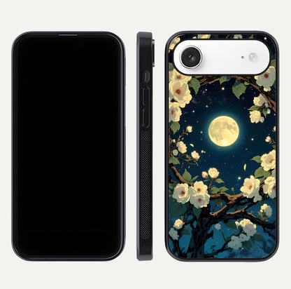 Celestial Moon & Flower Glass Case for iPhone Air  dual-view layout showing balanced lunar art and gloss tone