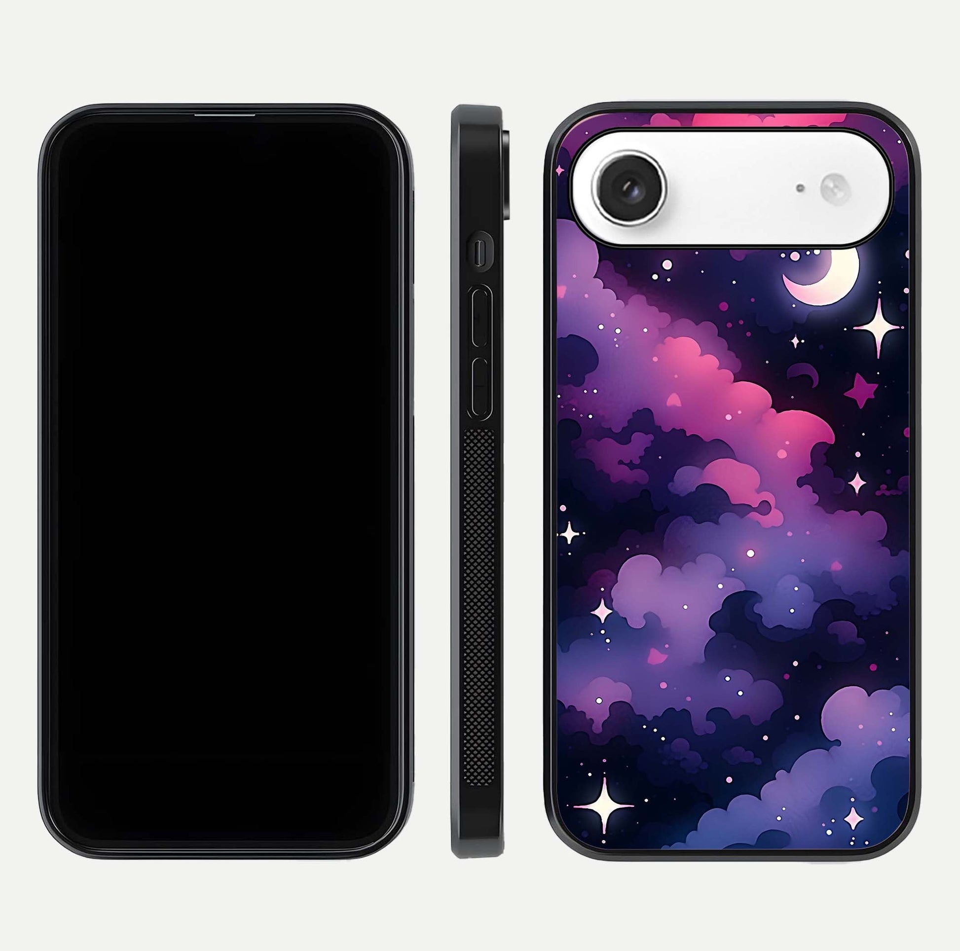 Celestial Moon Magic Glass Case for iPhone Air  dual-view layout displaying lunar design and sleek edges