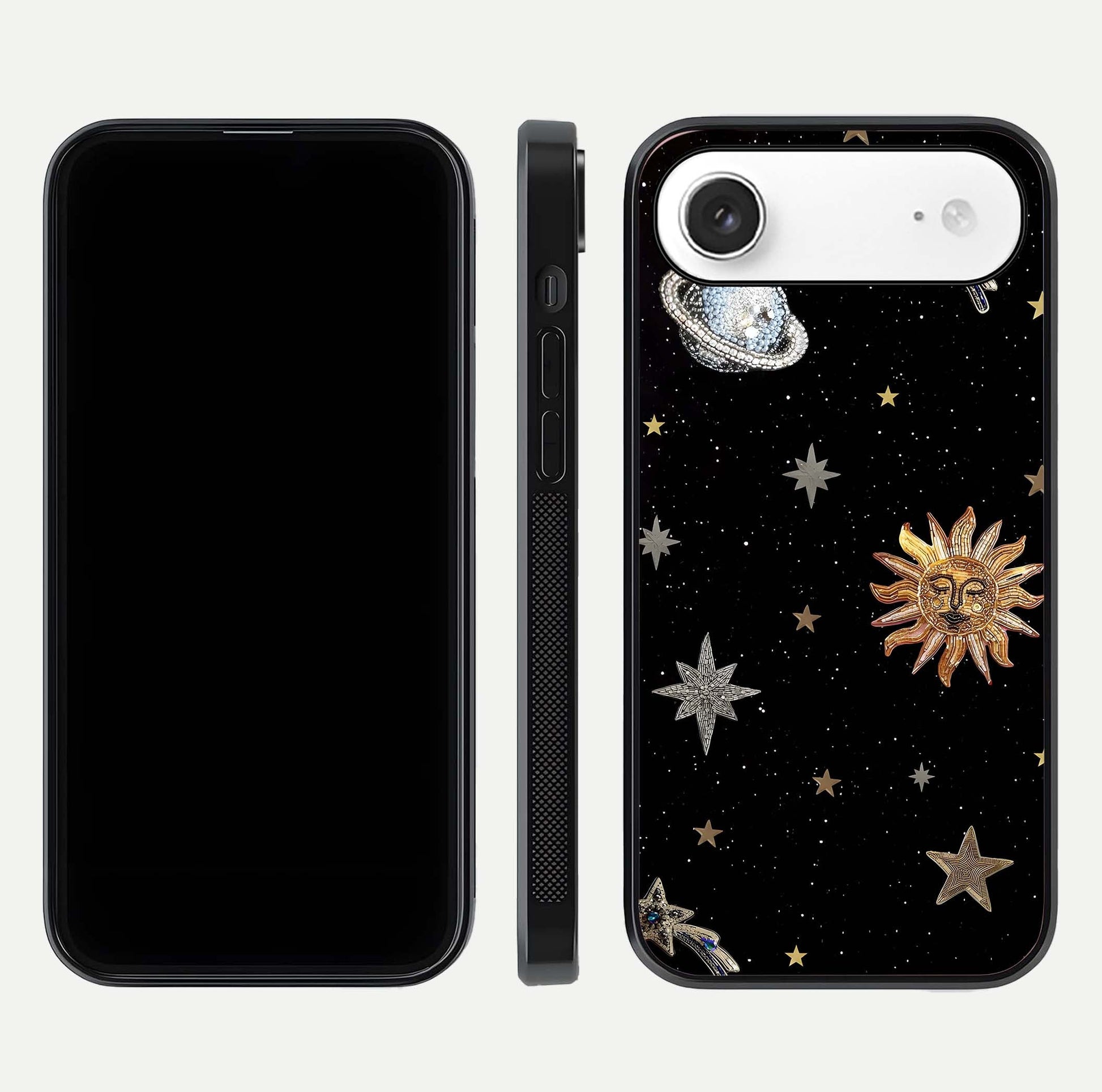 Celestial Moon With Stars Glass Case for iPhone Air  front-and-back layout displaying lunar art and premium finish