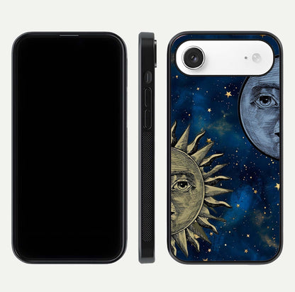 Celestial Moon With Sun Glass Case for iPhone Air  dual-view layout showing luminous pattern and curved edges