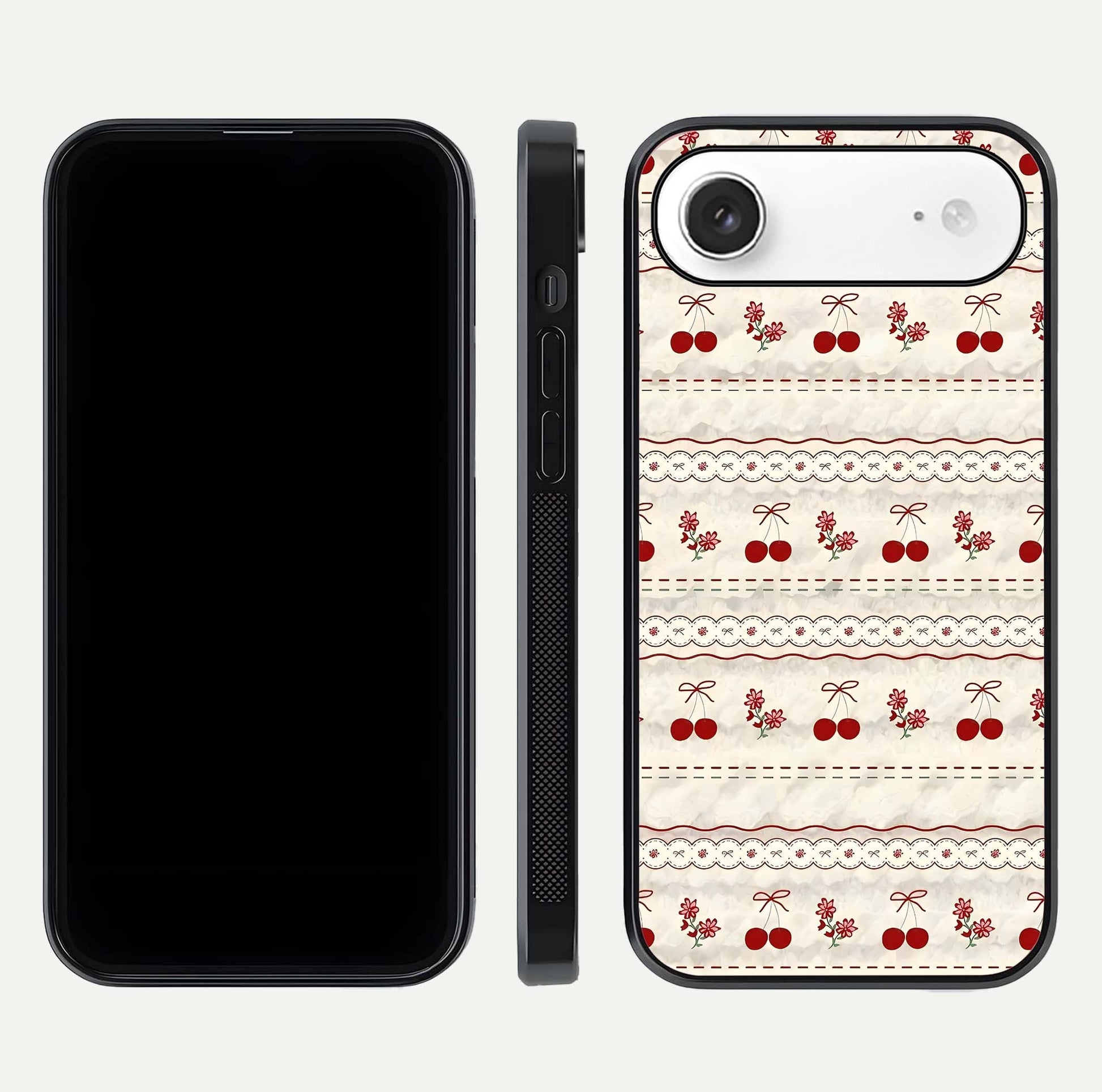 Cherry Bloom Charm Glass Case for iPhone Air  front-and-back layout displaying floral art and smooth finish
