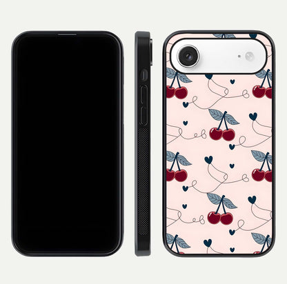Cherry Heart Line Glass Case for iPhone Air  dual-view layout displaying minimal cherry motif and edge design