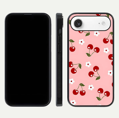 Cherry Love Mood Glass Case for iPhone Air  dual-view layout showing design alignment and curved edges