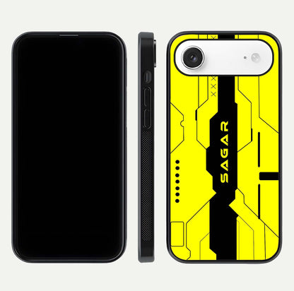 Circuit CYBERPUNK Custom Name Glass Case for iPhone Air  dual-view layout showing bold tech art and edge clarity