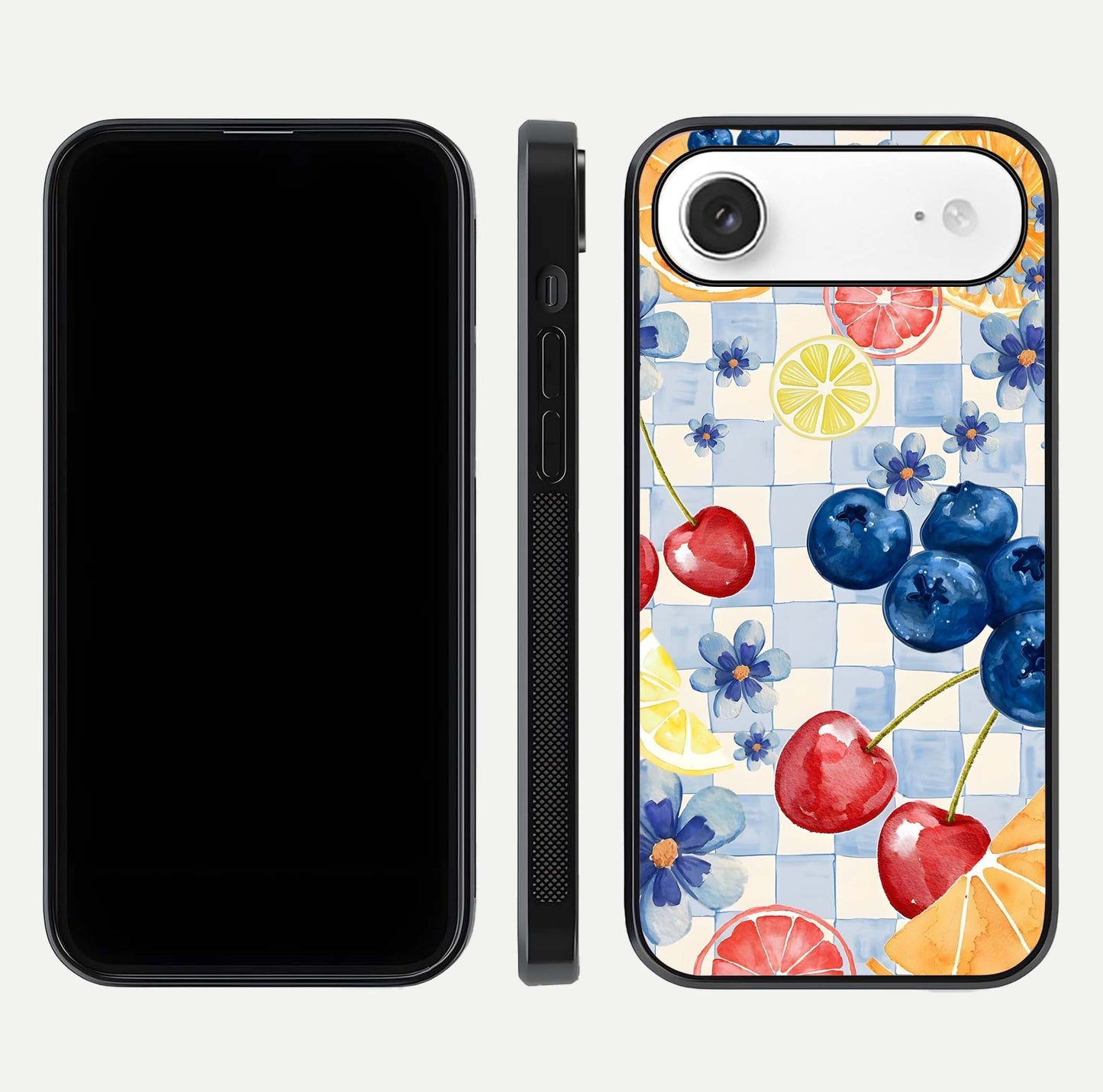 Citrus Bloom Joy Glass Case for iPhone Air  dual-view layout displaying colorful print and smooth edges
